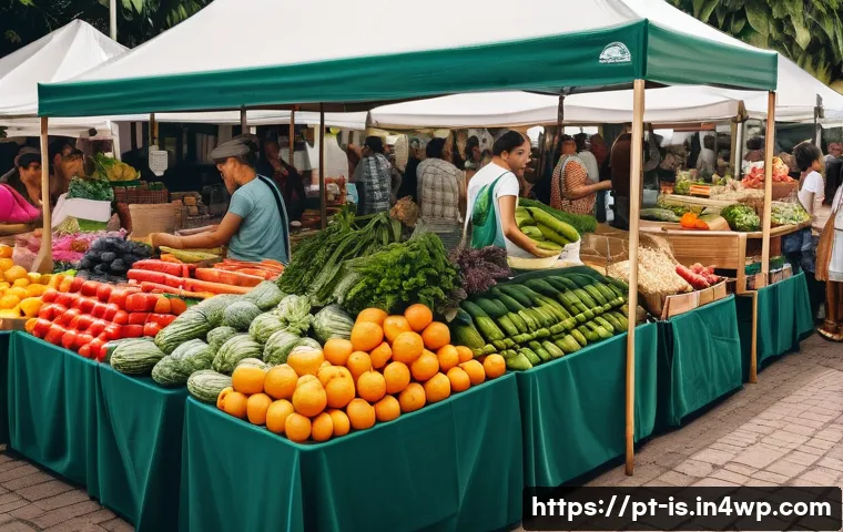 제로웨이스트를 위한 나만의 프로젝트 시작하기 - A vibrant local farmer’s market scene in Brazil, showcasing diverse fresh fruits and vegetables disp...