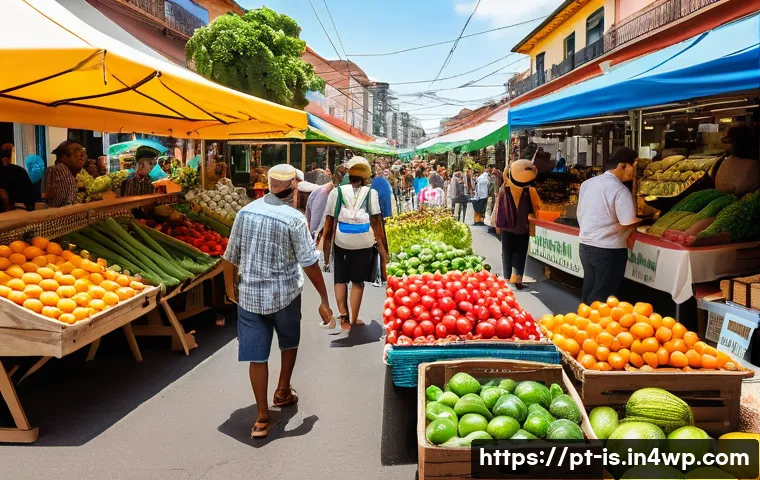 제로웨이스트 생활의 일상적 실천 방법 - A vibrant local farmers’ market scene in Brazil during daytime, featuring diverse fresh fruits and v...