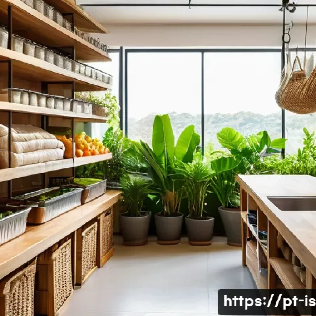 제로웨이스트 생활을 위한 첫걸음 - A vibrant, detailed scene of a modern Brazilian kitchen with a focus on zero waste practices: reusab...