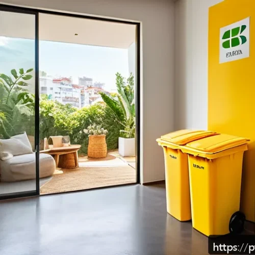 Home 33 제로웨이스트 가정에서의 재활용 팁 - A bright and tidy home recycling station setup in a modern Brazilian apartment, featuring clearly la...