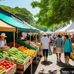 Home 18 제로웨이스트 라이프의 역사와 배경 - A vibrant local Brazilian farmers’ market scene showcasing diverse stalls with fresh fruits and vege...
