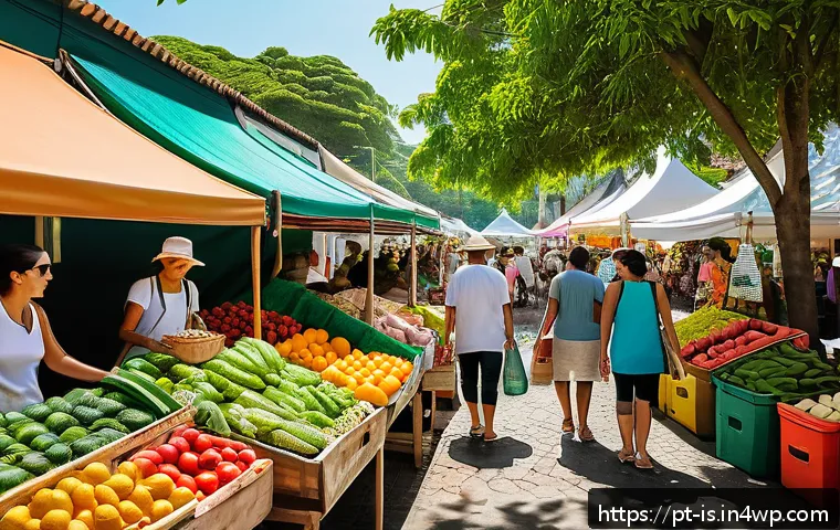 제로웨이스트 라이프의 역사와 배경 - A vibrant local Brazilian farmers’ market scene showcasing diverse stalls with fresh fruits and vege...